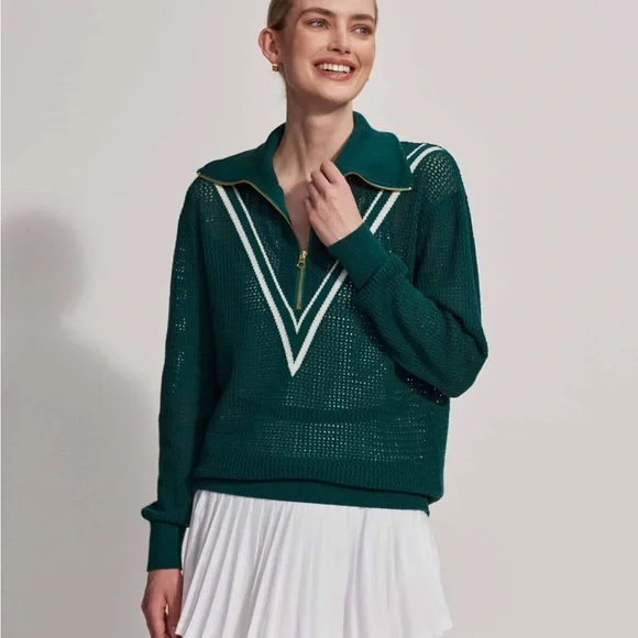 Varley Savannah Forest Green & White Knit Pullover | S - Picture 8 of 8